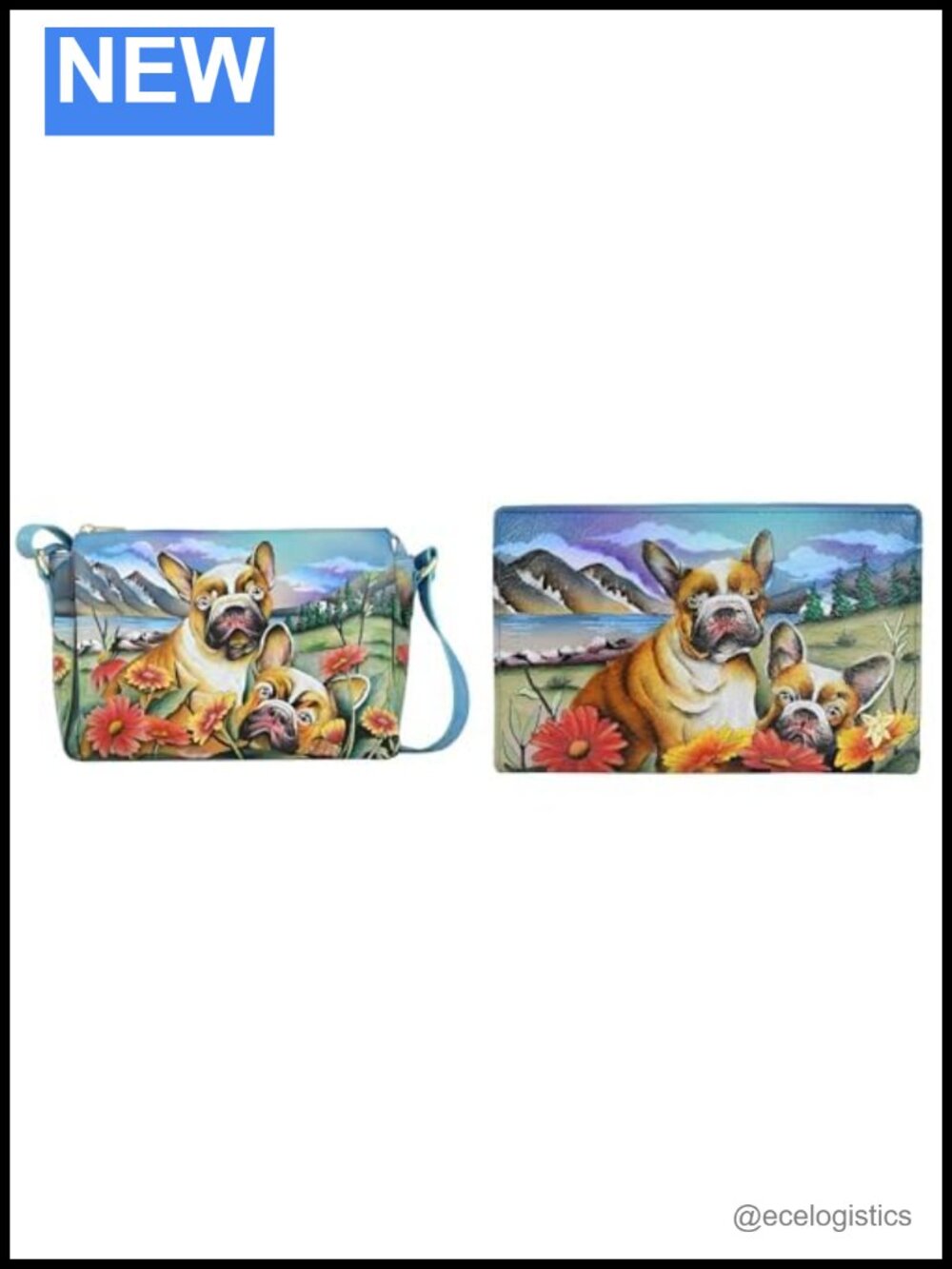 Hand-Painted Leather Crossbody Bag & Wallet Set with French Bulldog Art